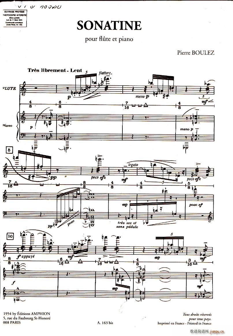 Boulez Sonatine Pour Flute Et Piano()1