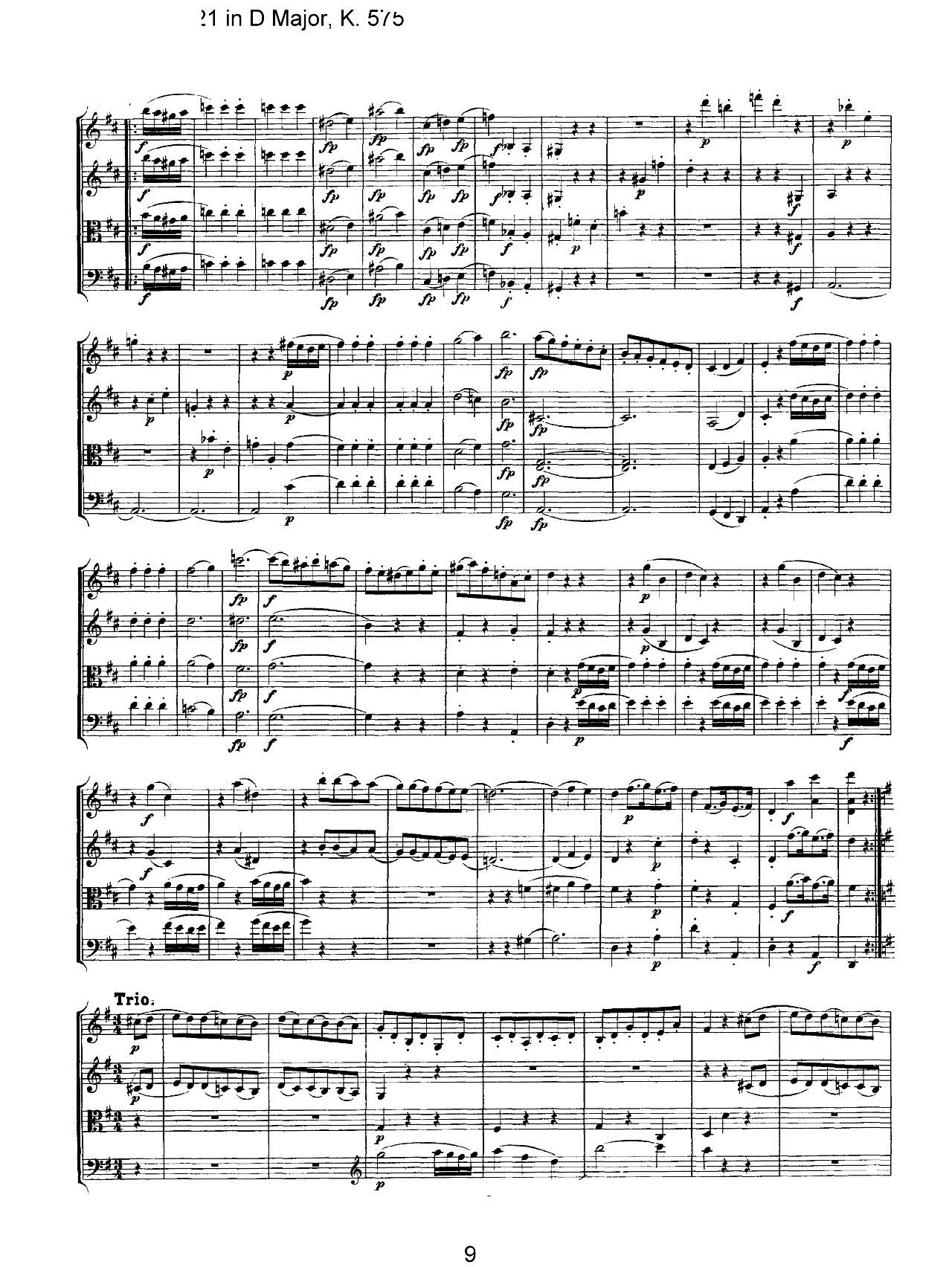 Mozart Quartet No 21 in D Major K 575()9