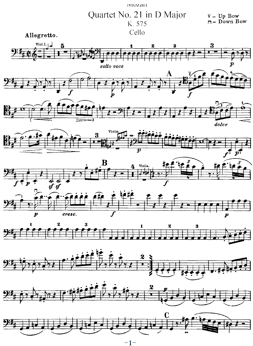 Mozart Quartet No 21 in D Major K 575 Cello(ʮּ)1