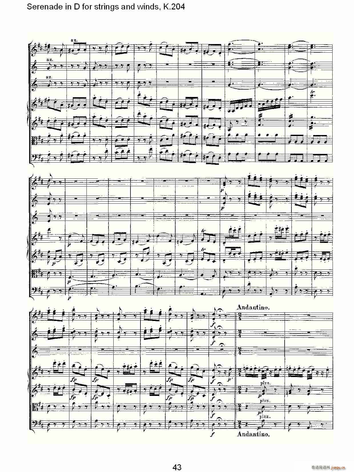 Serenade in D for strings and winds, K.20(ʮּ)15