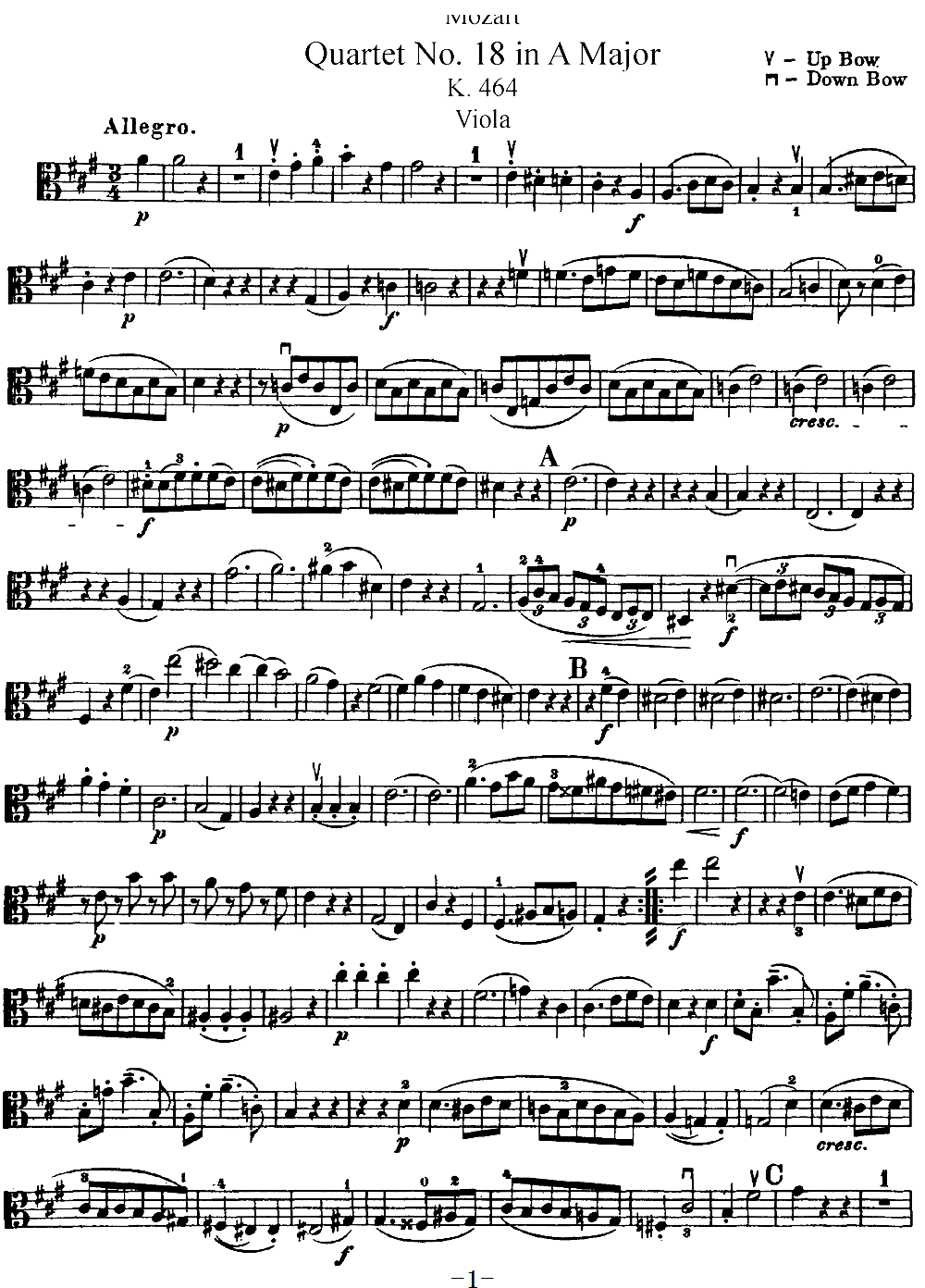 Mozart Quartet No 18 in A Major K 464 Viola(ʮּ)1
