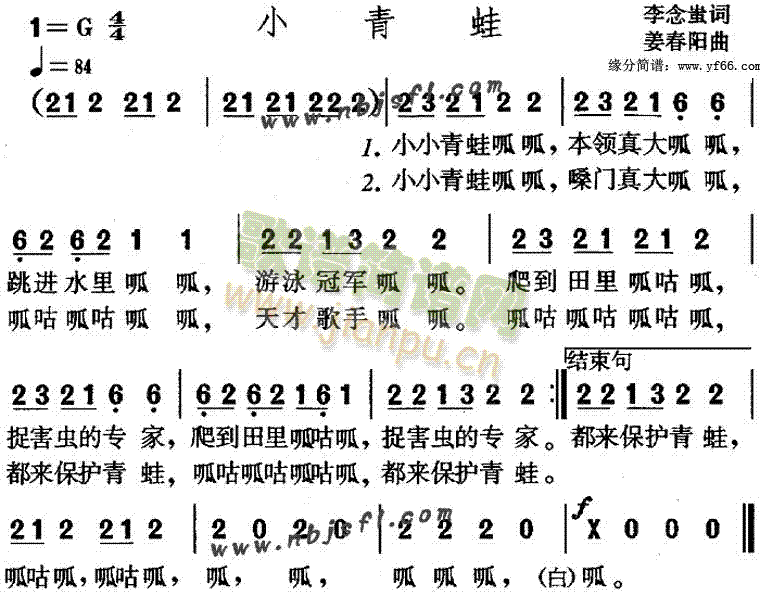 小青蛙 歌谱简谱网