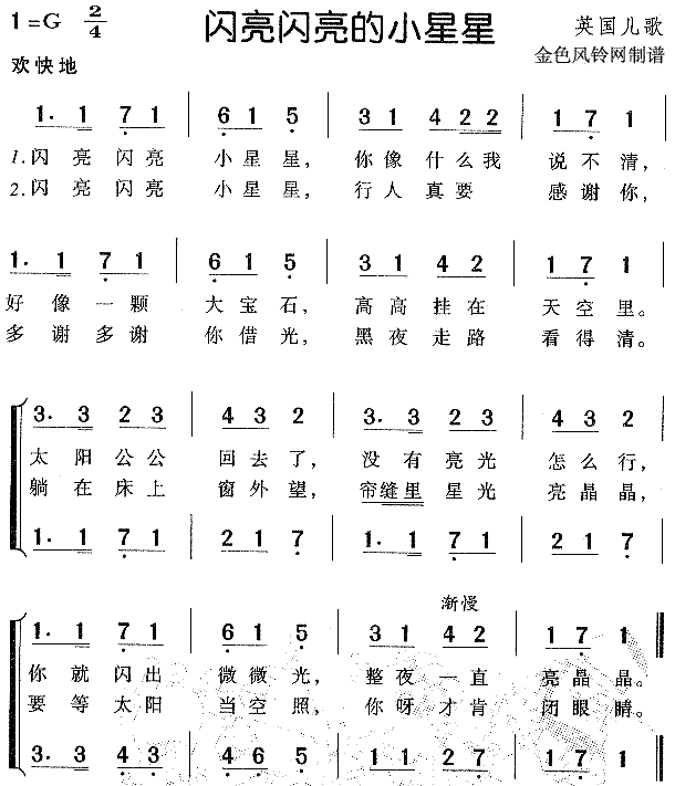 闪亮闪亮的小星星儿童歌
