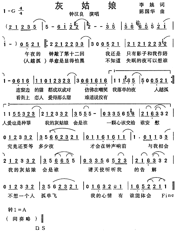 灰姑娘 歌谱简谱网