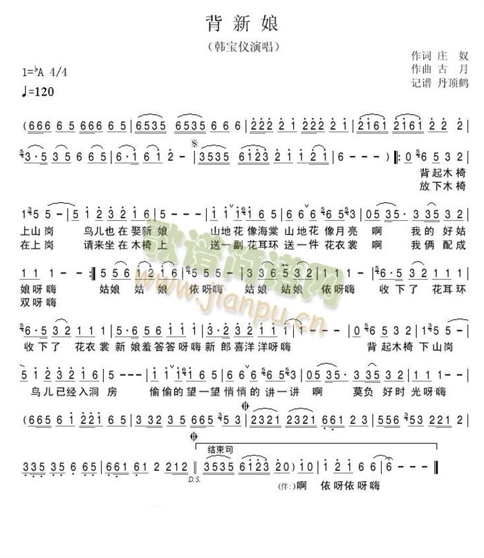 背新娘 歌谱简谱网