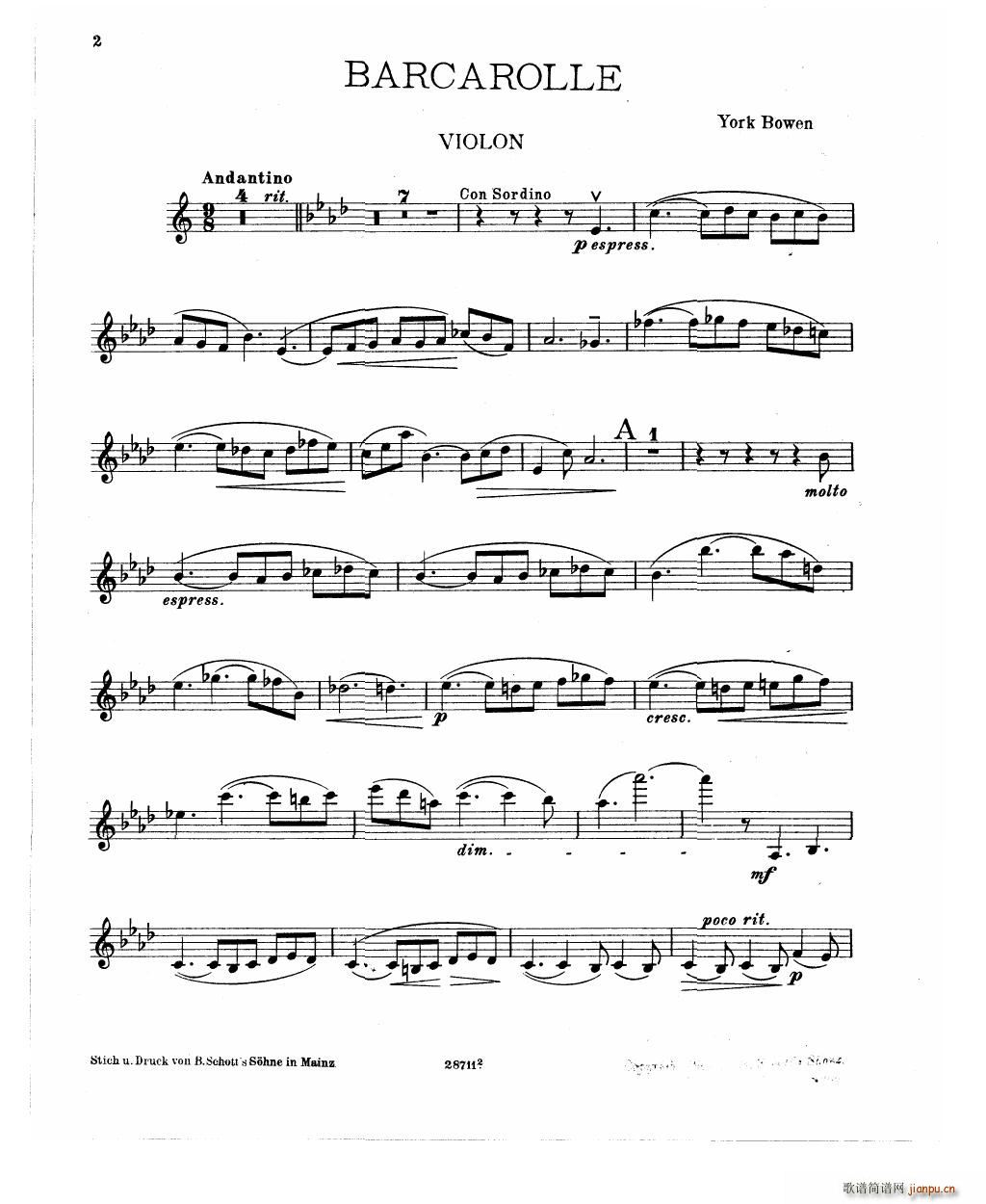 Bowen Barcarolle for violin and piano()18
