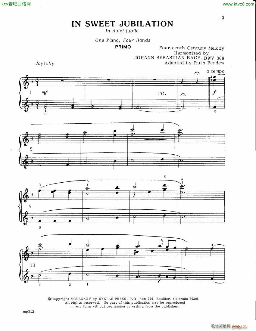 Bach JS BWV 368 In dulci jubilo arr 4h Perdew()3