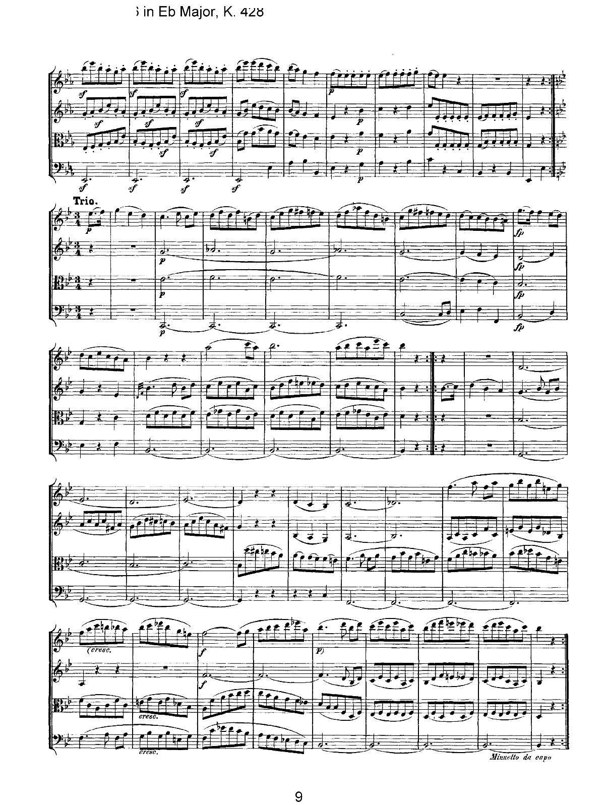 Mozart Quartet No 16 in Eb Major K 428()9