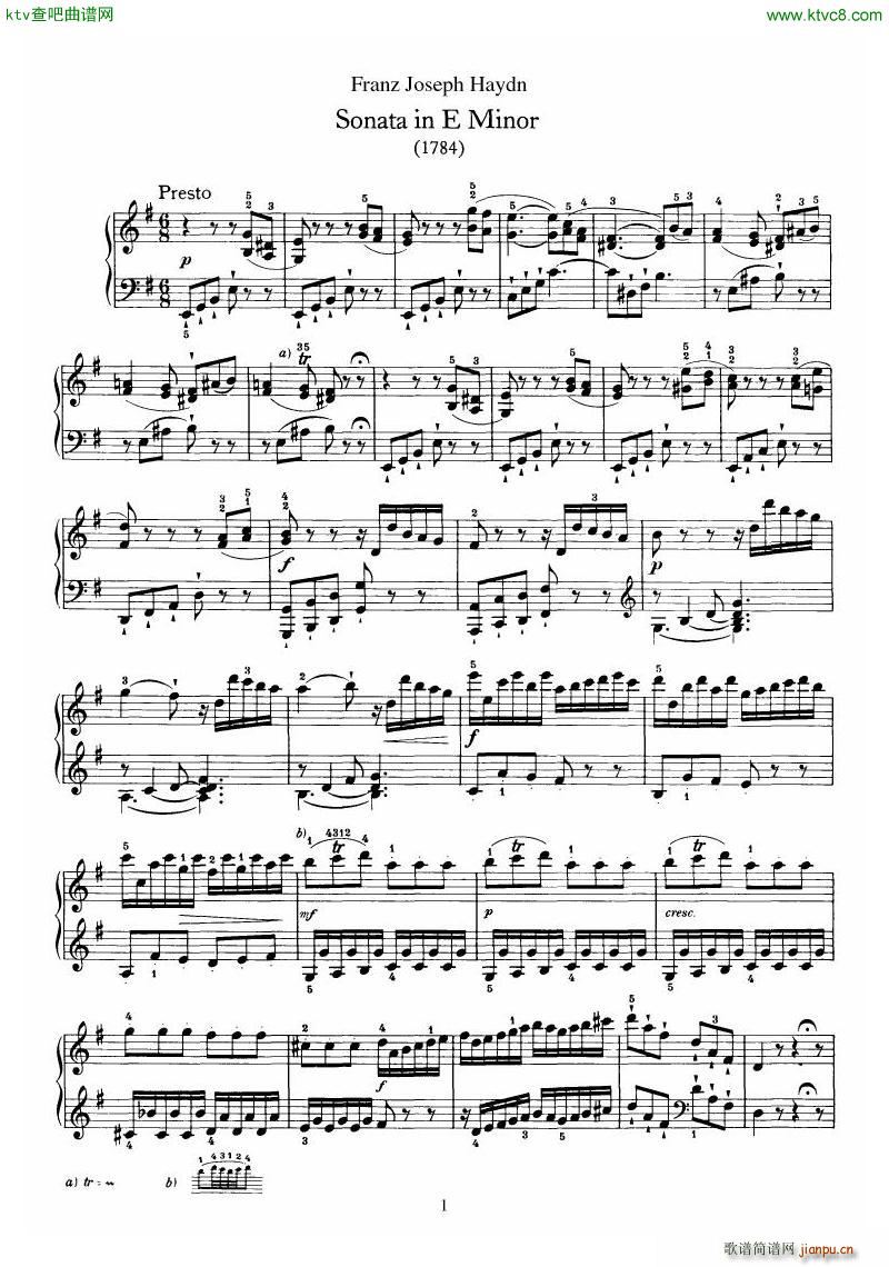 Haydn Piano Sonata No 34 In E()1