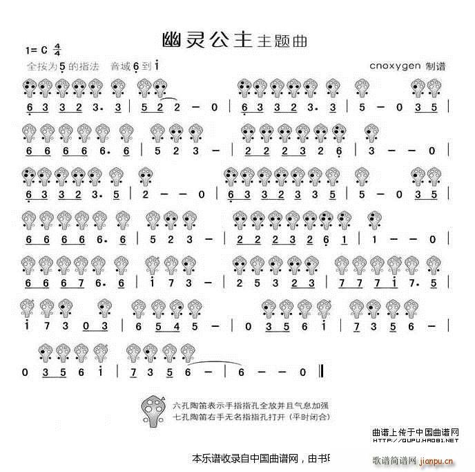幽灵公主主题曲六孔乐器谱