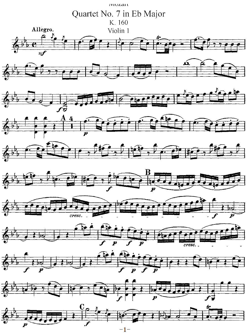Mozart Quartet No 7 in Eb Major K 160 Violin 1(ʮּ)1