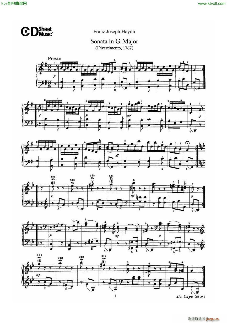 Haydn Joseph Sonata no 11 in G Major()1