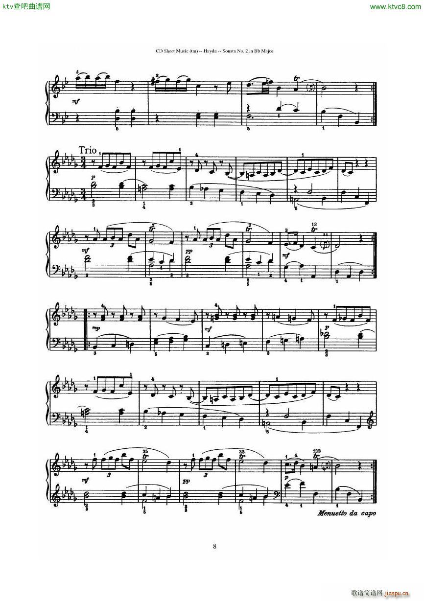 Haydn Joseph Sonata no 2 in Bb Major()8