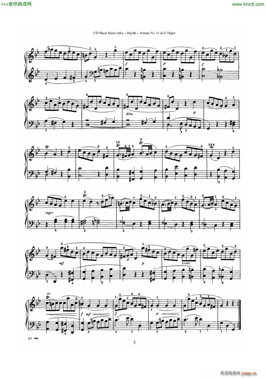 Haydn Joseph Sonata no 11 in G Major()3