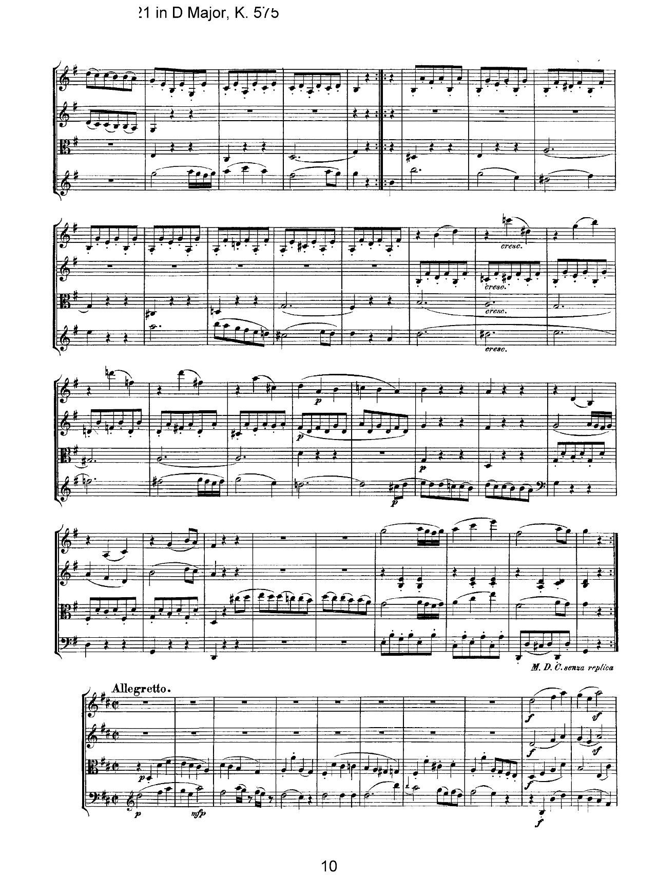 Mozart Quartet No 21 in D Major K 575()10