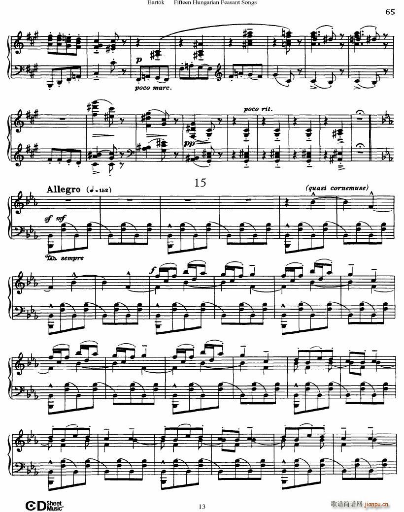 Bartok SZ 71 Fifteen Hungarian Peasant Songs Piano()13