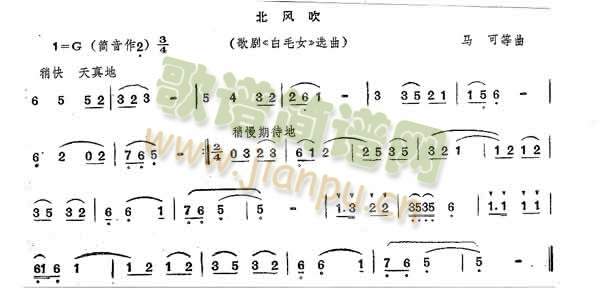 北风吹 歌谱简谱网