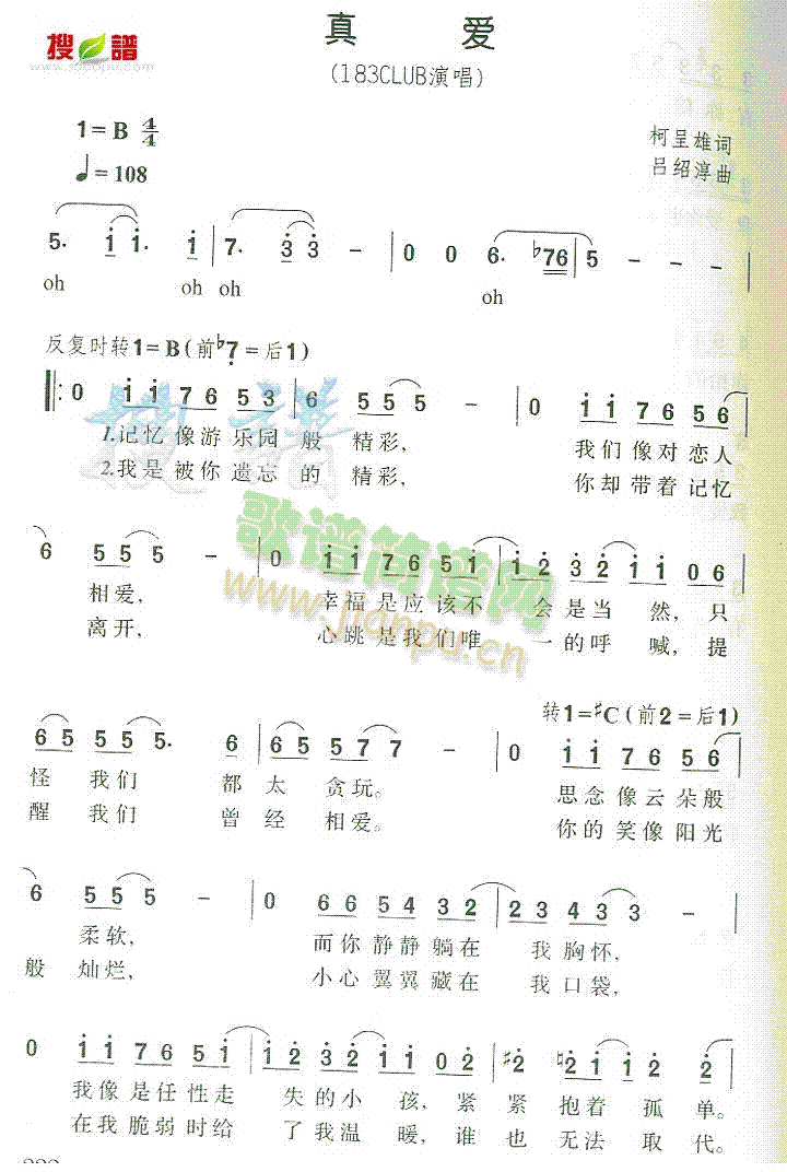 真爱 歌谱简谱网
