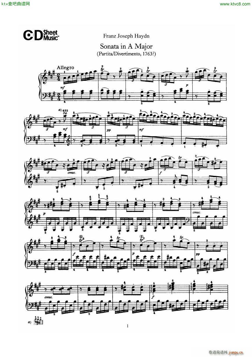 Haydn Joseph Sonata no 5 in A Major()1