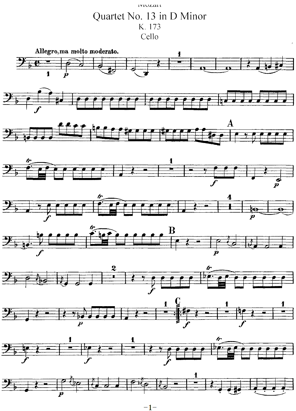 Mozart Quartet No 13 in D Minor K 173 Cello(ʮּ)1
