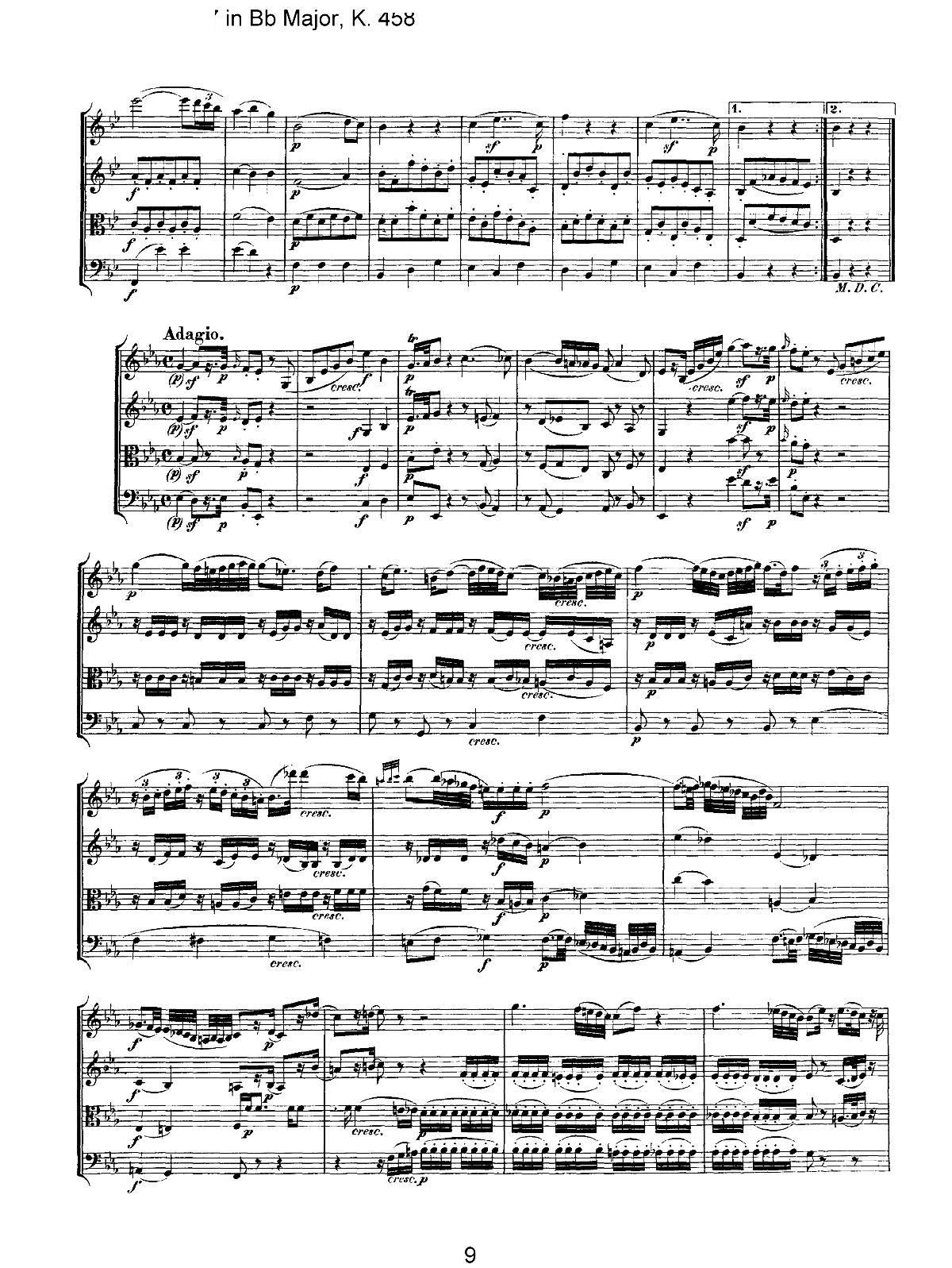 Mozart Quartet No 17 in Bb Major K 458()9