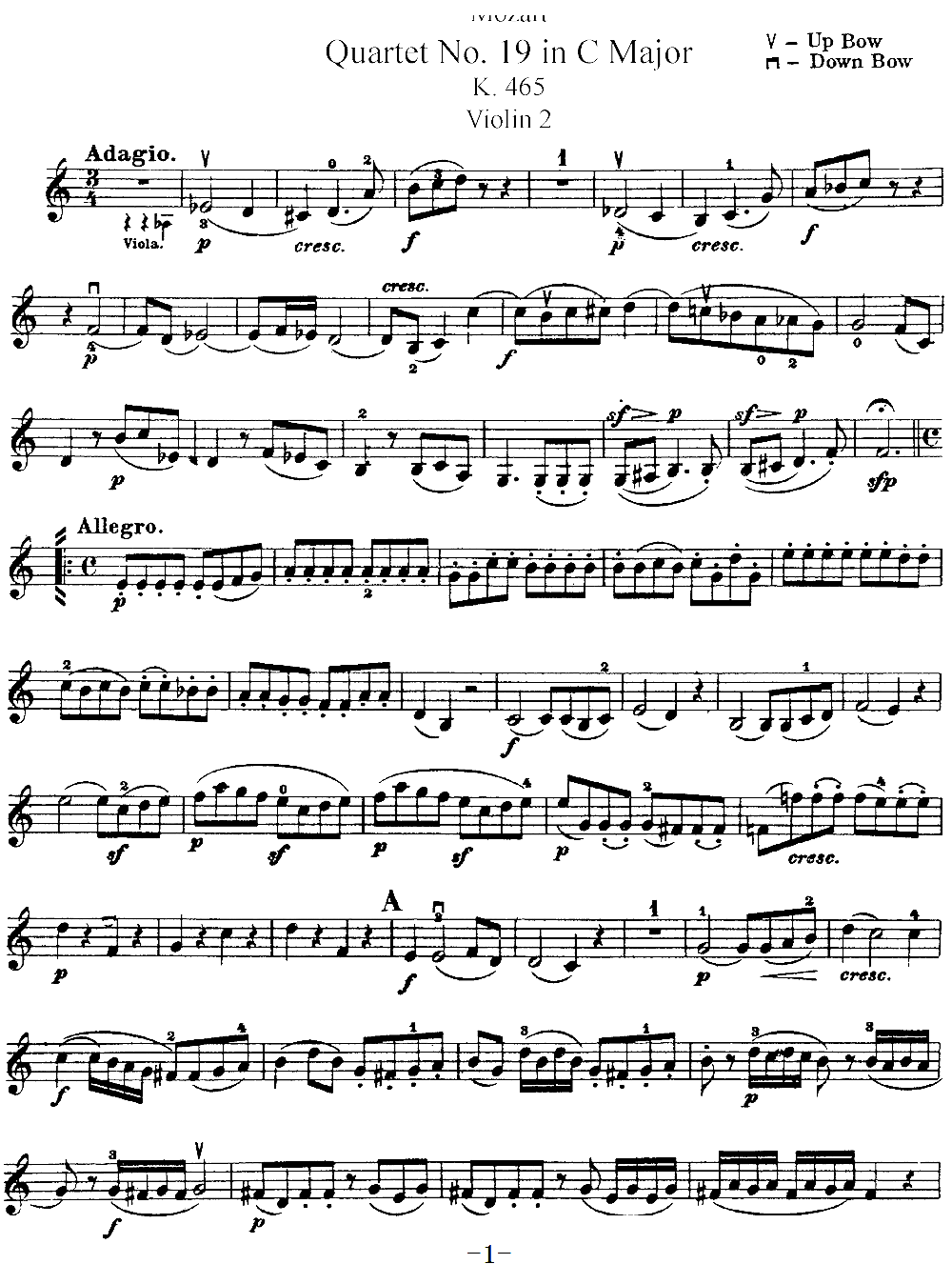 Mozart Quartet No 19 in C Major K 465 Violin 2(ʮּ)1