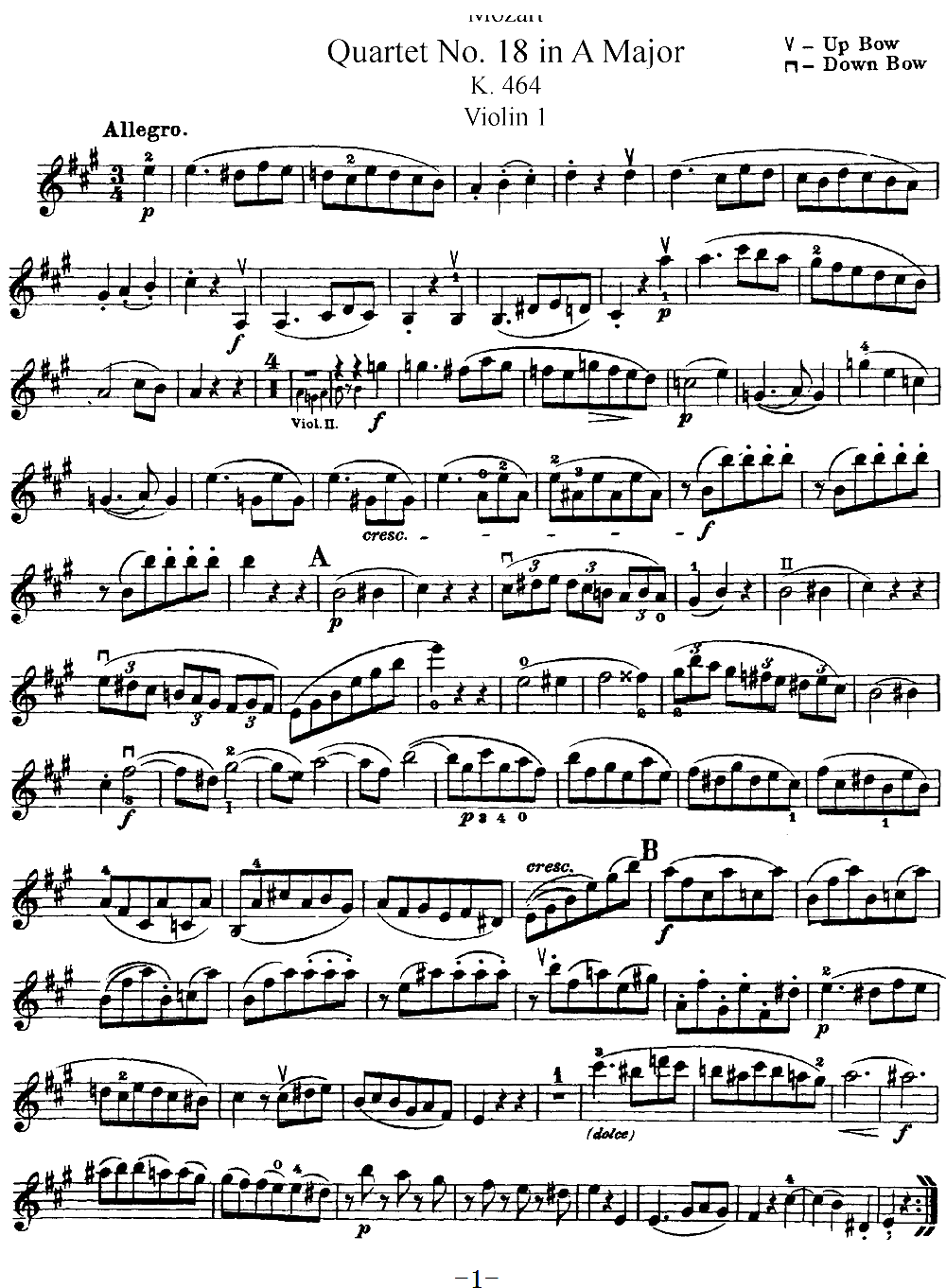 Mozart Quartet No 18 in A Major K 464 Violin 1(ʮּ)1