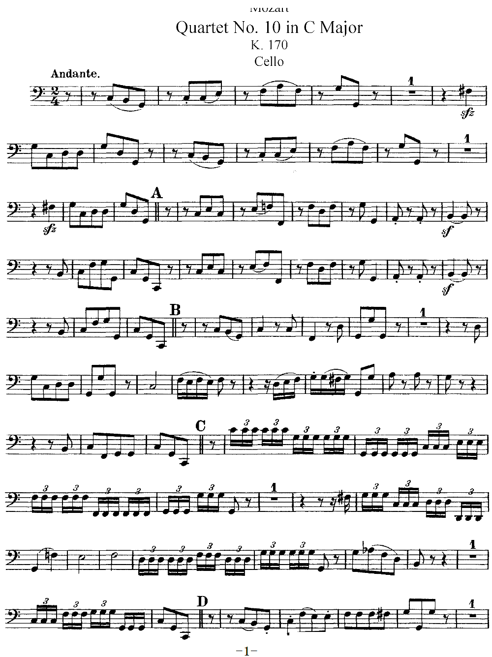 Mozart Quartet No 10 in C Major K 170 Cello(ʮּ)1