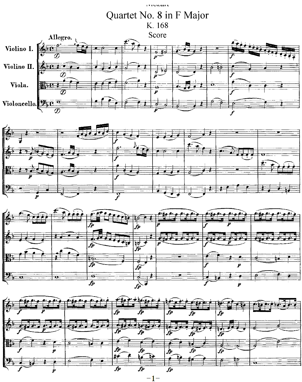 Mozart Quartet No 8 in F Major K 168()1