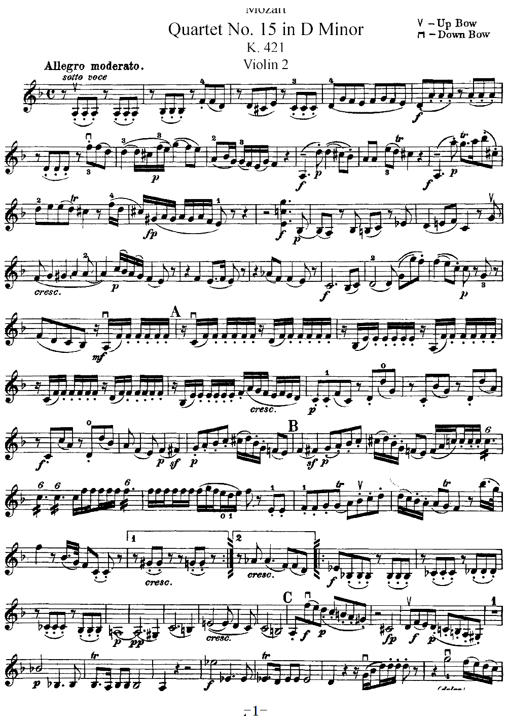 Mozart Quartet No 15 in D Minor K 421 Violin 2(ʮּ)1