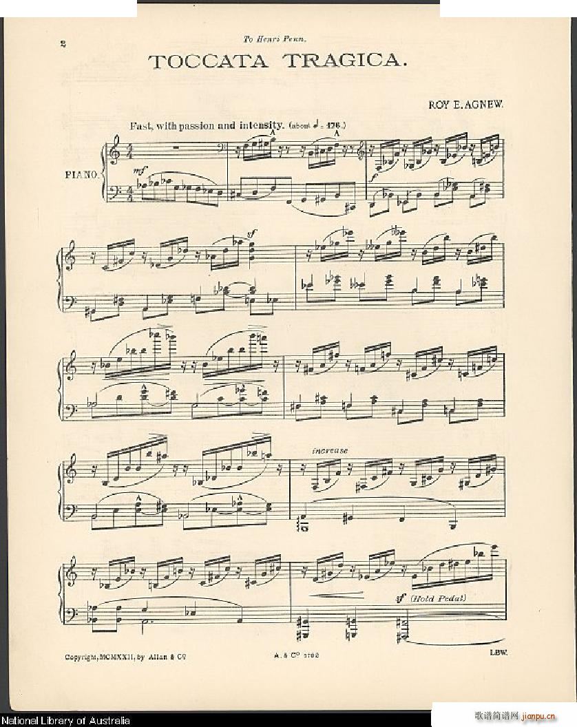 Agnew- Toccata Tragica Toccata Tragica-简谱, 悲剧托卡塔之韵