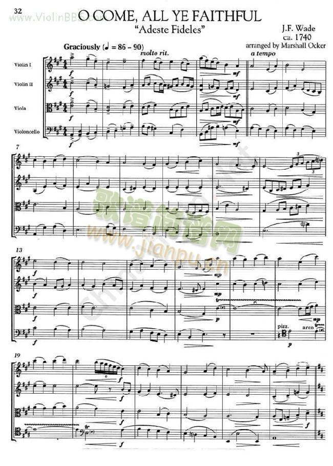 【四重奏】O Come All Ye Faithful简谱