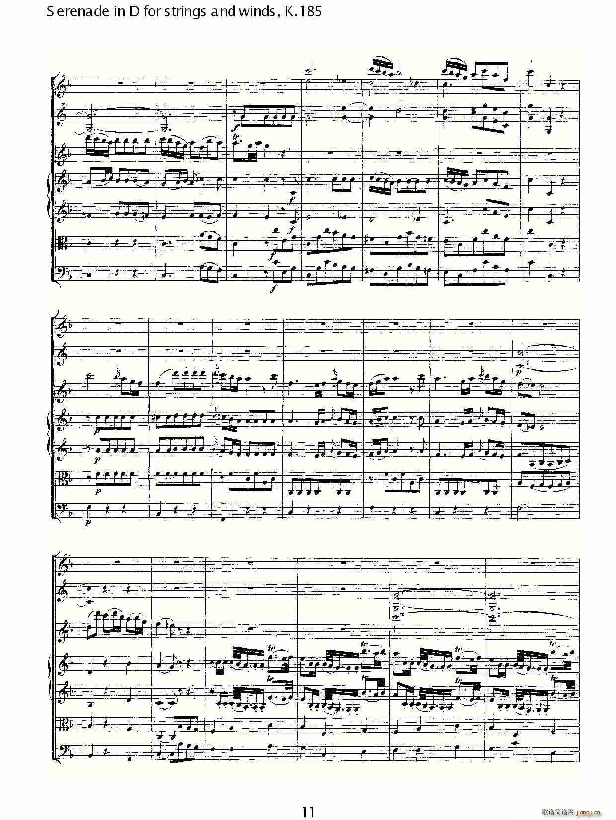 Serenade in D for strings and winds, K.185(ʮּ)11