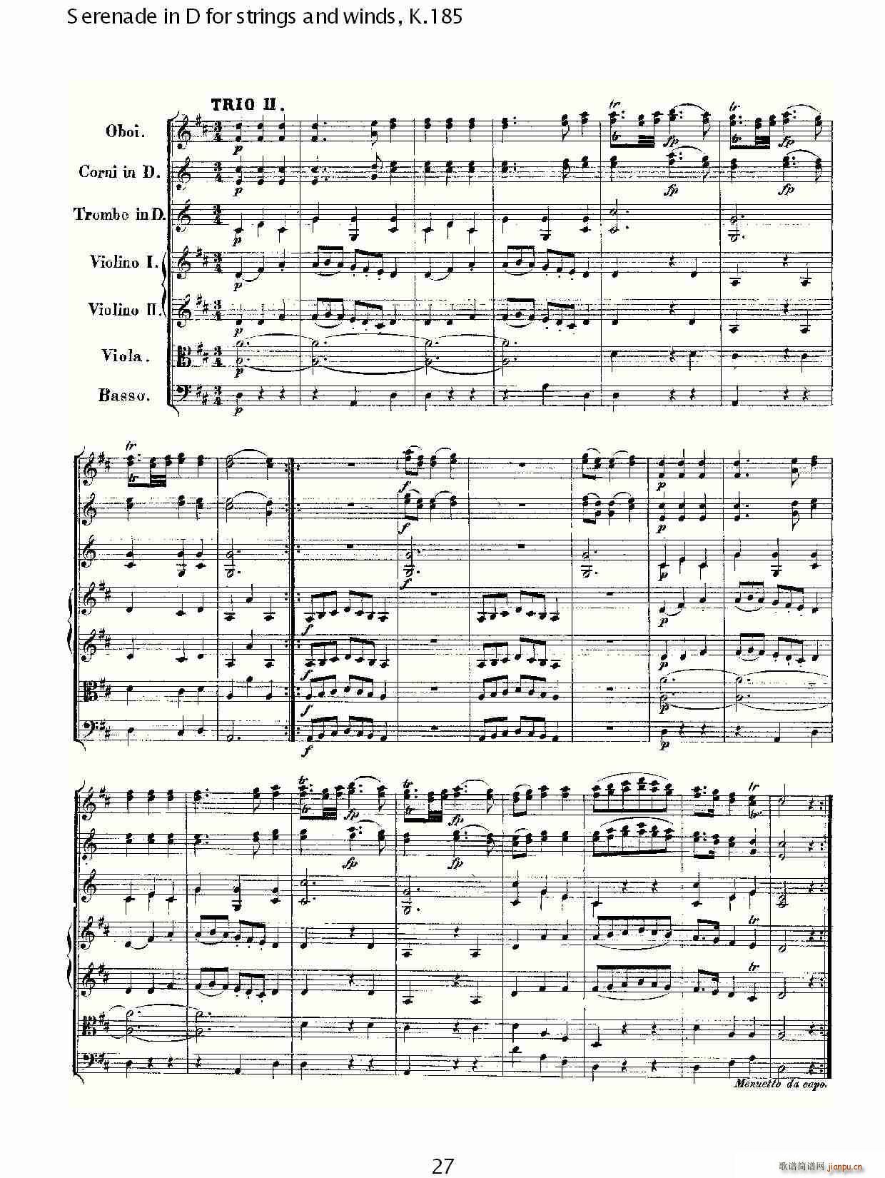 Serenade in D for strings and winds, K.185(ʮּ)27