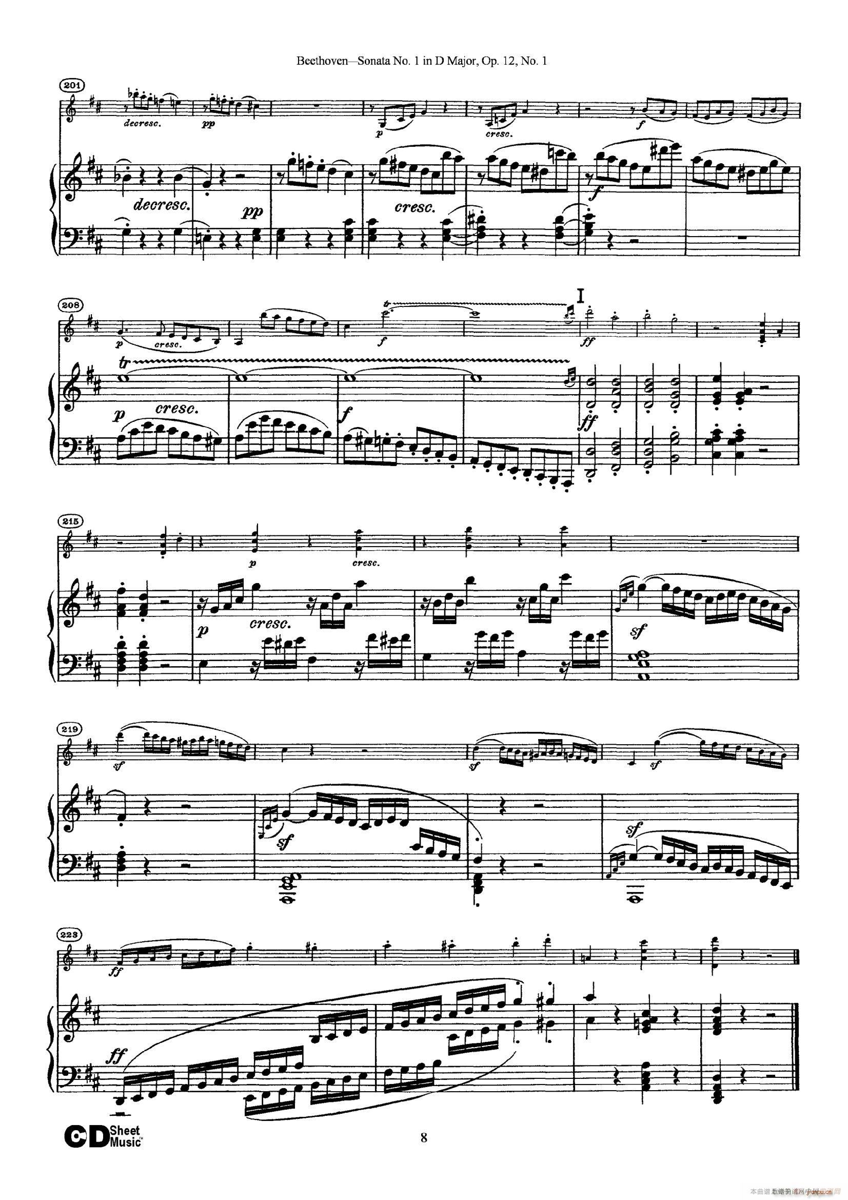 DһС Sonata No 1 in D Major Op 12 No 1 ٰ()8