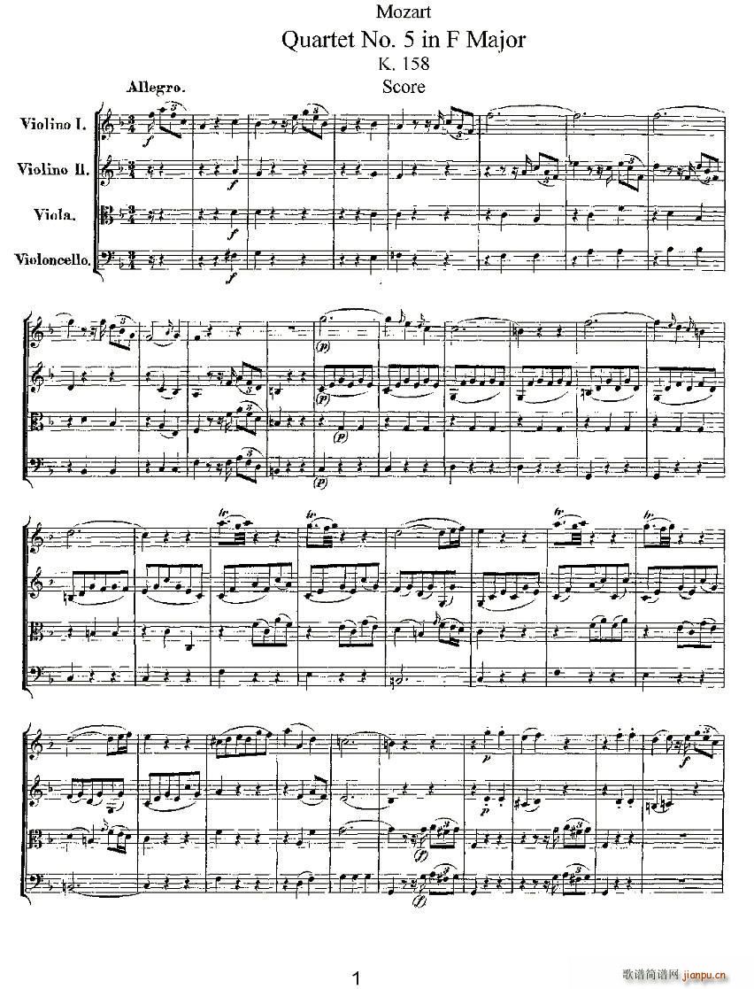 Quartet No 5 in F Major K 158 F()1