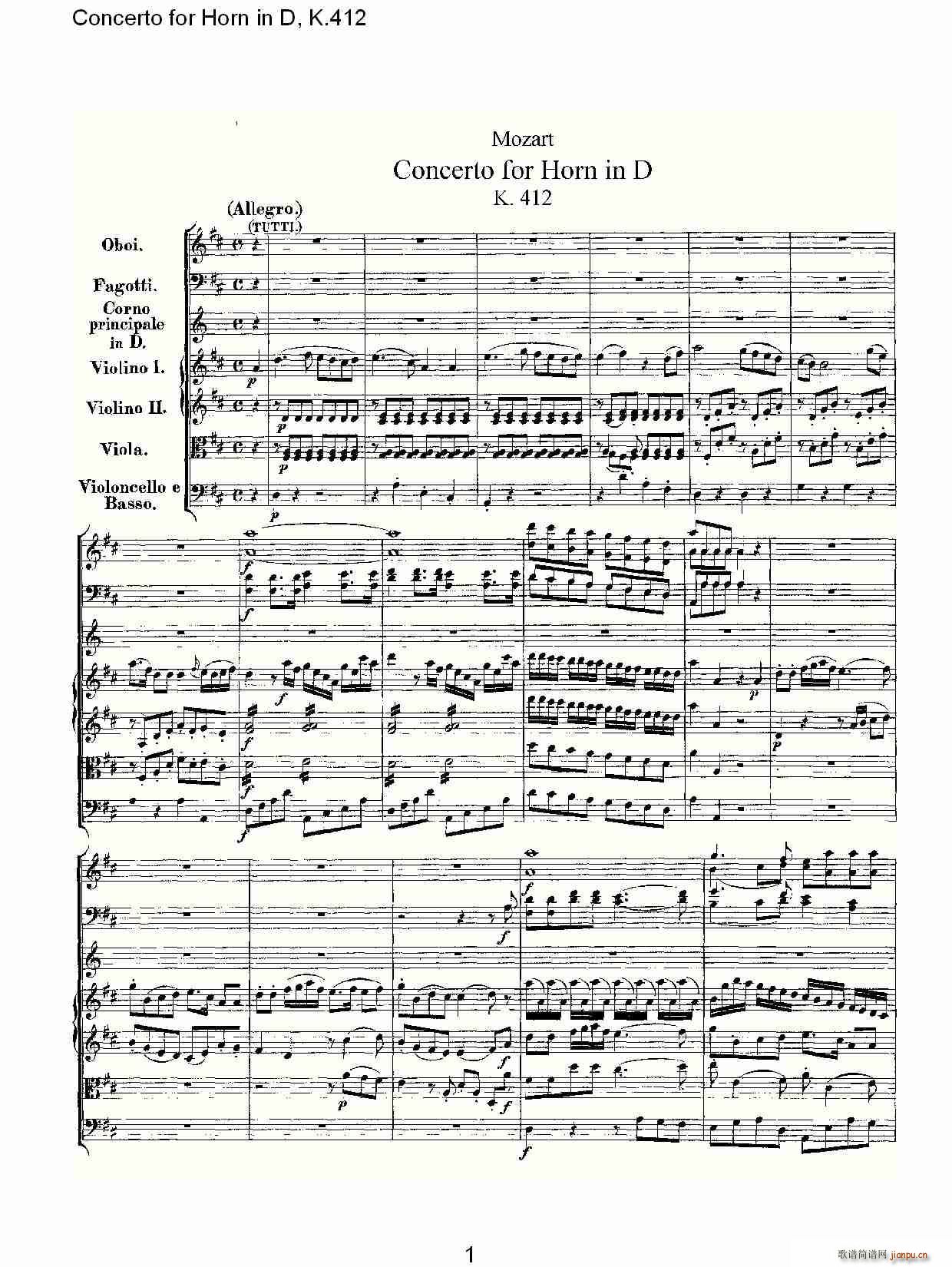 Concerto for Horn in D, K.412(ʮּ)1