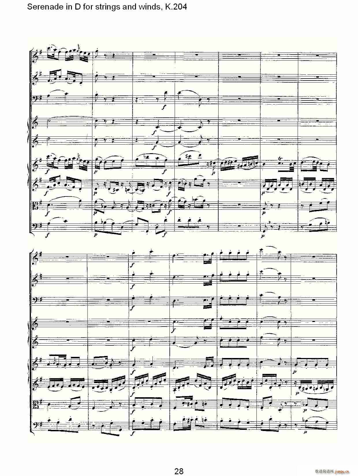 Serenade in D for strings and winds, K.204(ʮּ)28