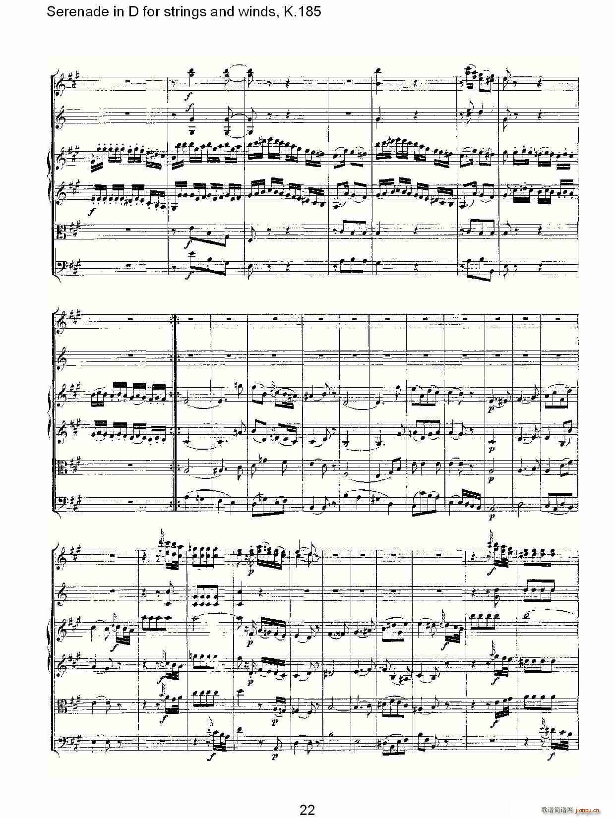 Serenade in D for strings and winds, K.185(ʮּ)22