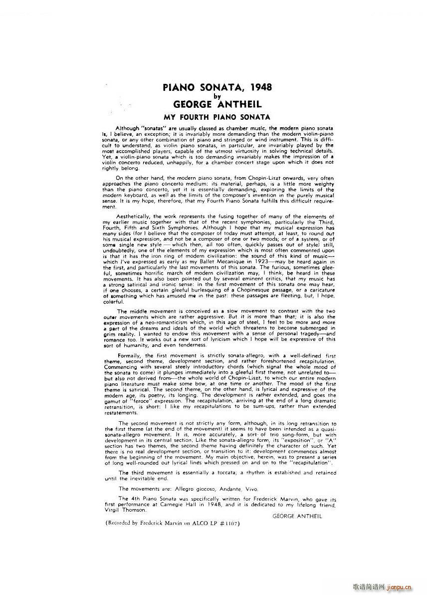 Antheil Piano Sonata No 4 Piano Sonata No 4(ʮּ)1