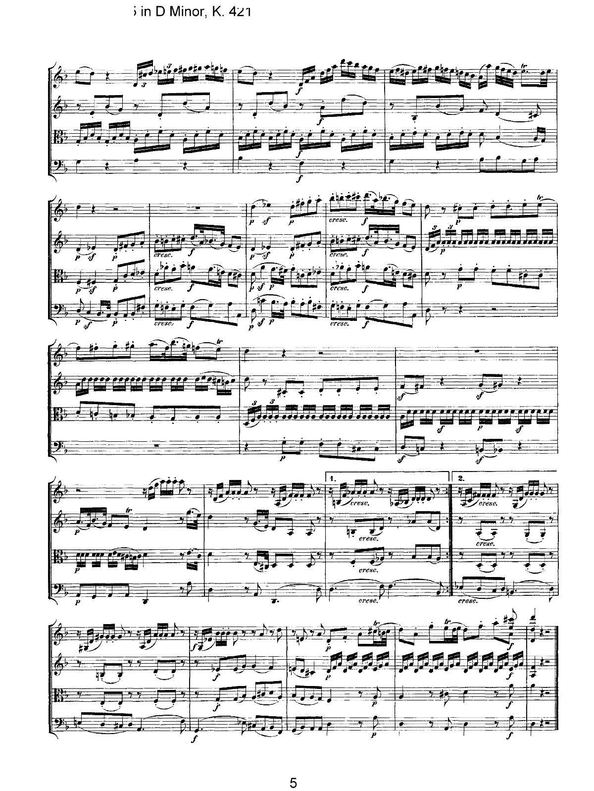 Mozart Quartet No 15 in D Minor K 421()5