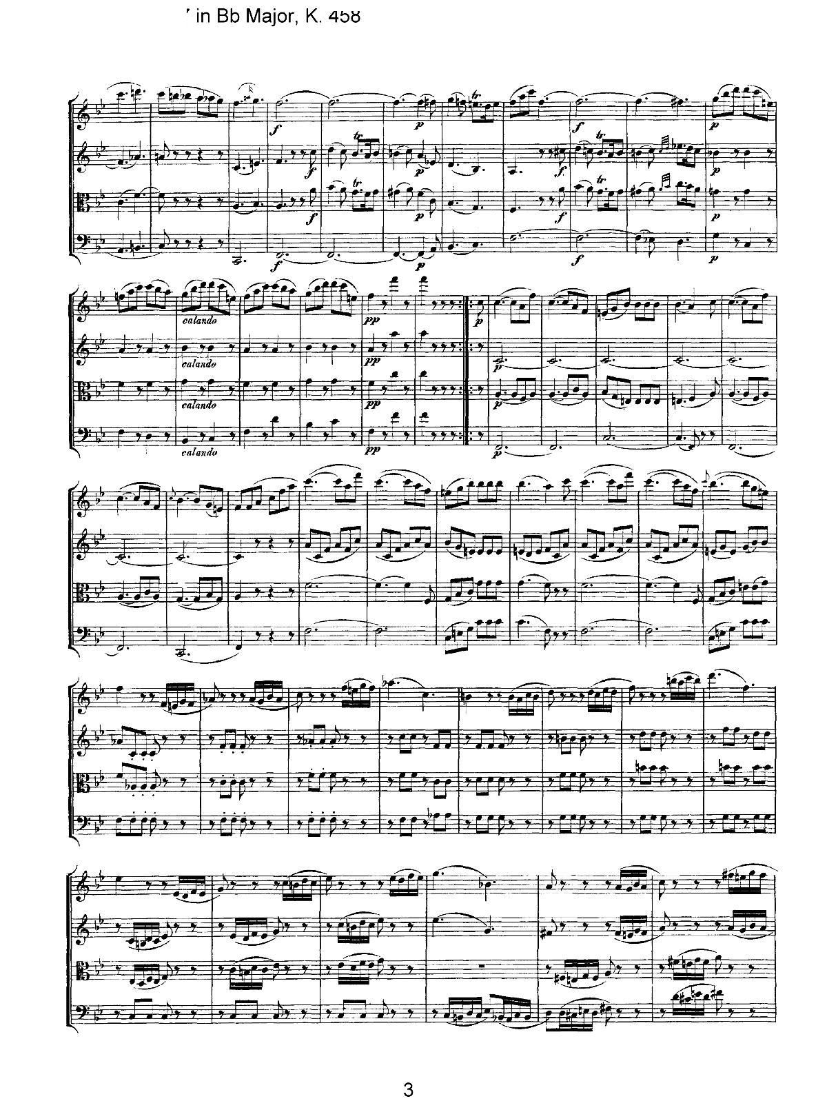Mozart Quartet No 17 in Bb Major K 458()3