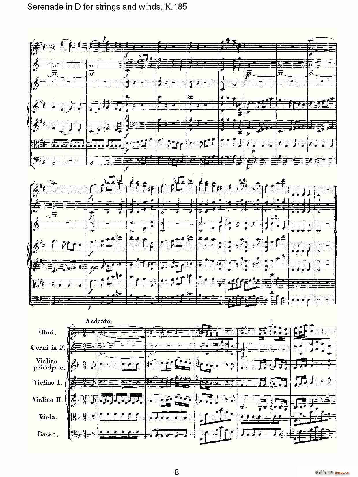 Serenade in D for strings and winds, K.185(ʮּ)8