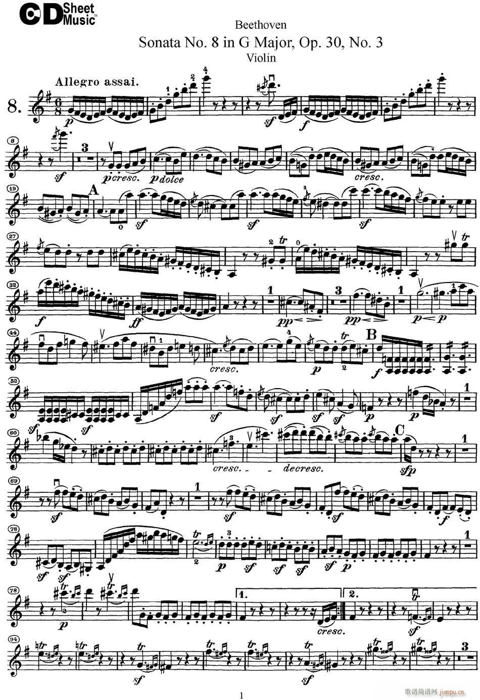 Violin Sonata No 8 in G Major Op 30 No 3(С)1