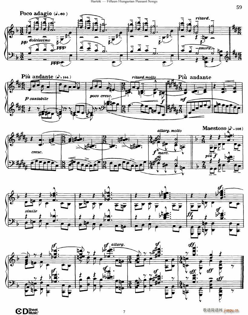 Bartok SZ 71 Fifteen Hungarian Peasant Songs Piano()7