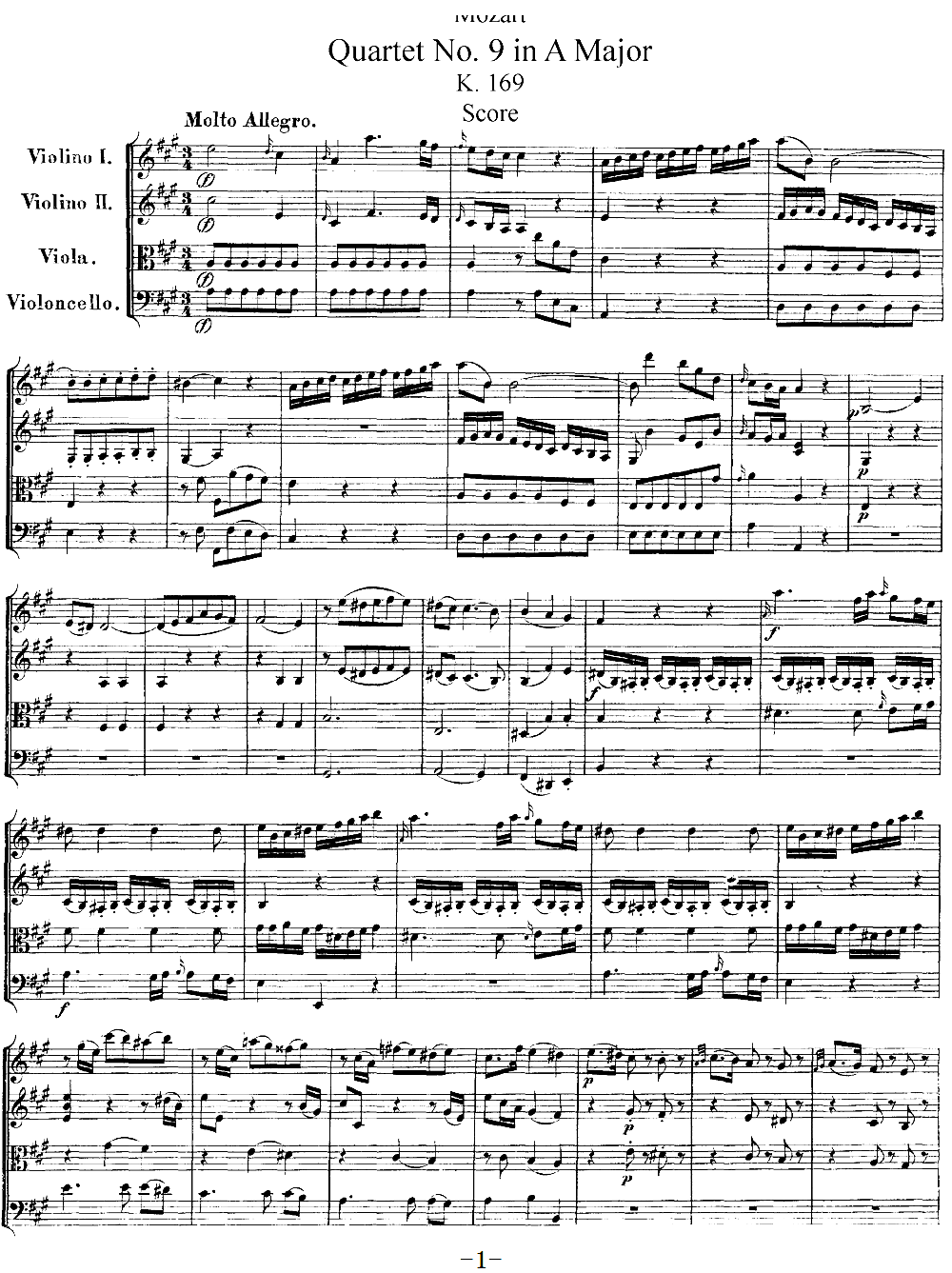 Mozart Quartet No 9 in A Major K 169()1