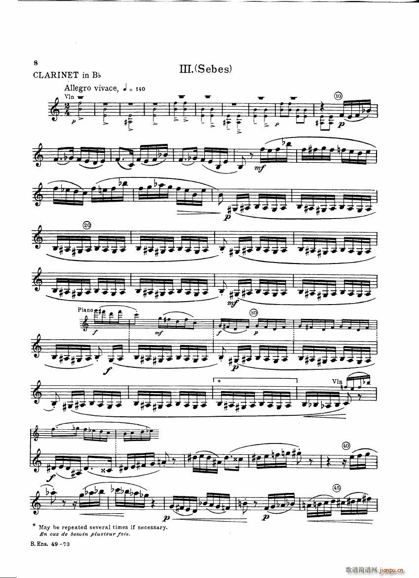 Bartok SZ 111 Contrasts clarinets A and Bb()8