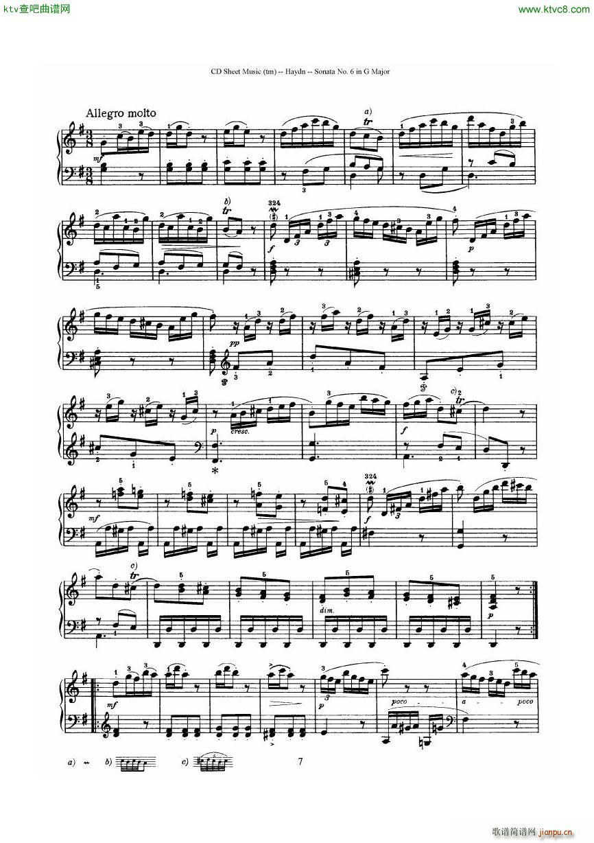 Haydn Joseph Sonata no 6 in G Major()7
