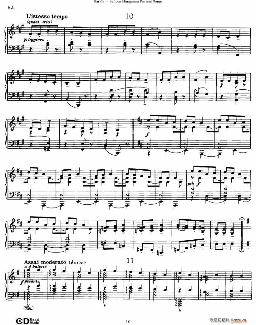 Bartok SZ 71 Fifteen Hungarian Peasant Songs Piano()10