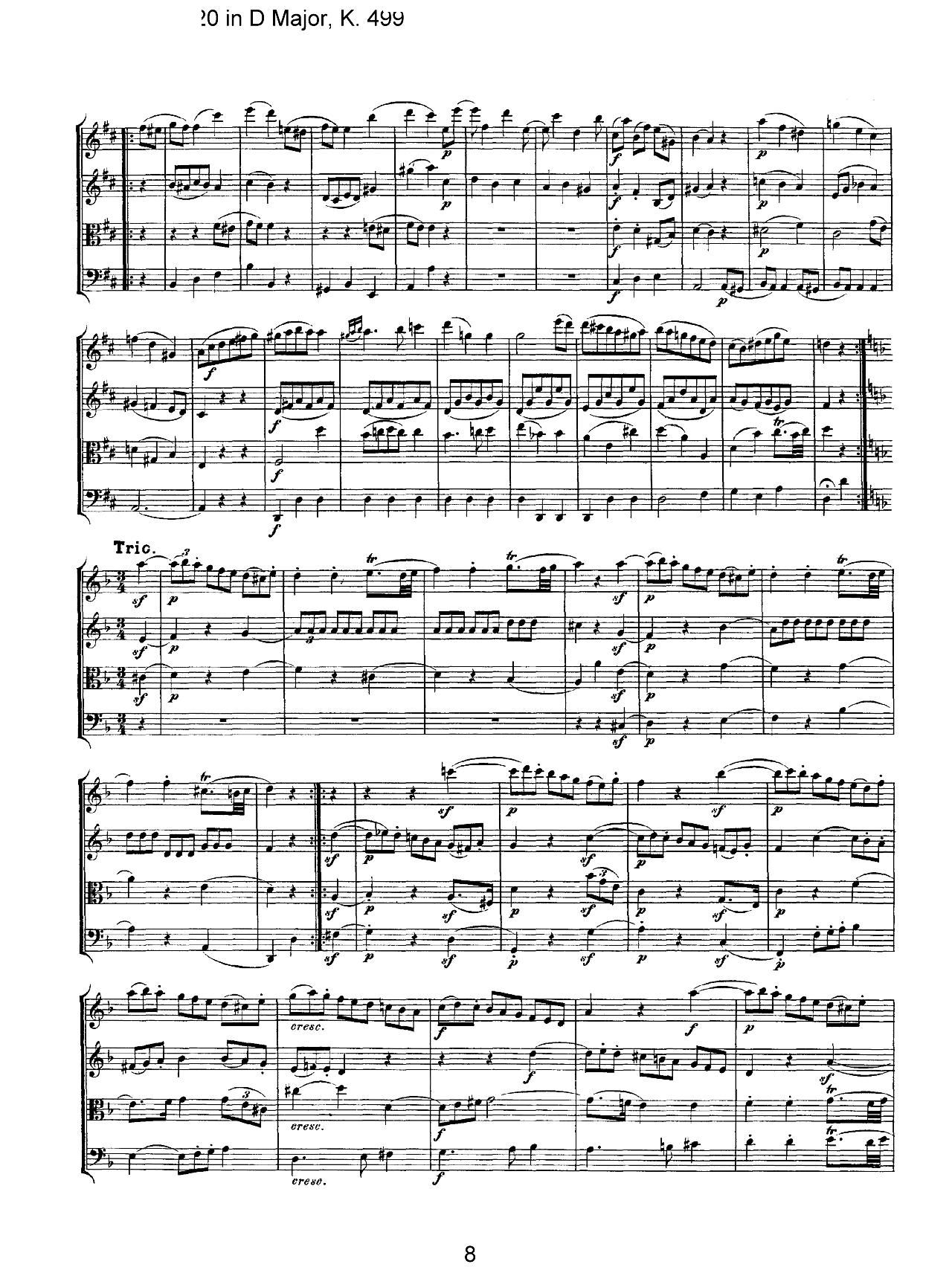 Mozart Quartet No 20 in D Major K 499()8